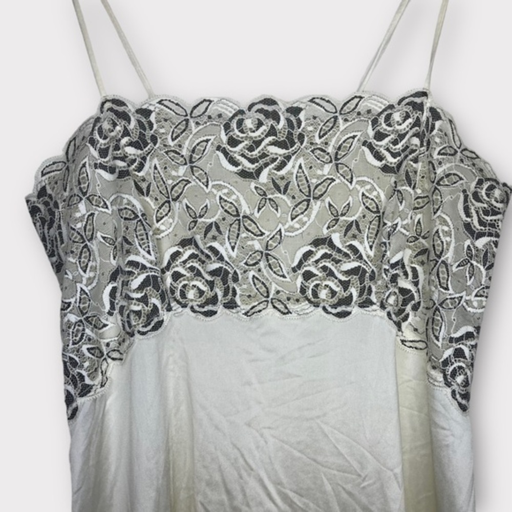 Vintage Slip Dress Black & Cream Floral Lace‎ Chemise